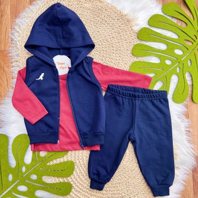 Conj. Colete Rex, Blusa Manga Longa e Calça de Moletom - Marinho e Vermelho